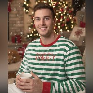 Blanke Boutique Christmas Daddy Pajama Shirt XL Red Green Stripe Holiday Tee